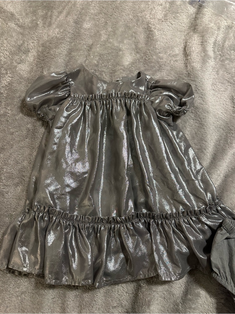 GAP Shiny Silver Puff-Sleeve Formal Dress - 18-24 month size